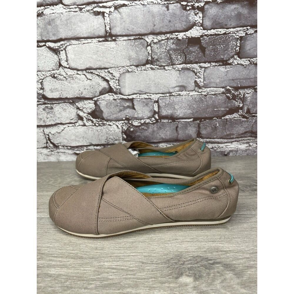 Mozo Taupe Canvas Fabric Comfort Slip Ballet Flats Shoes Women Sz 7.5M US/38EU